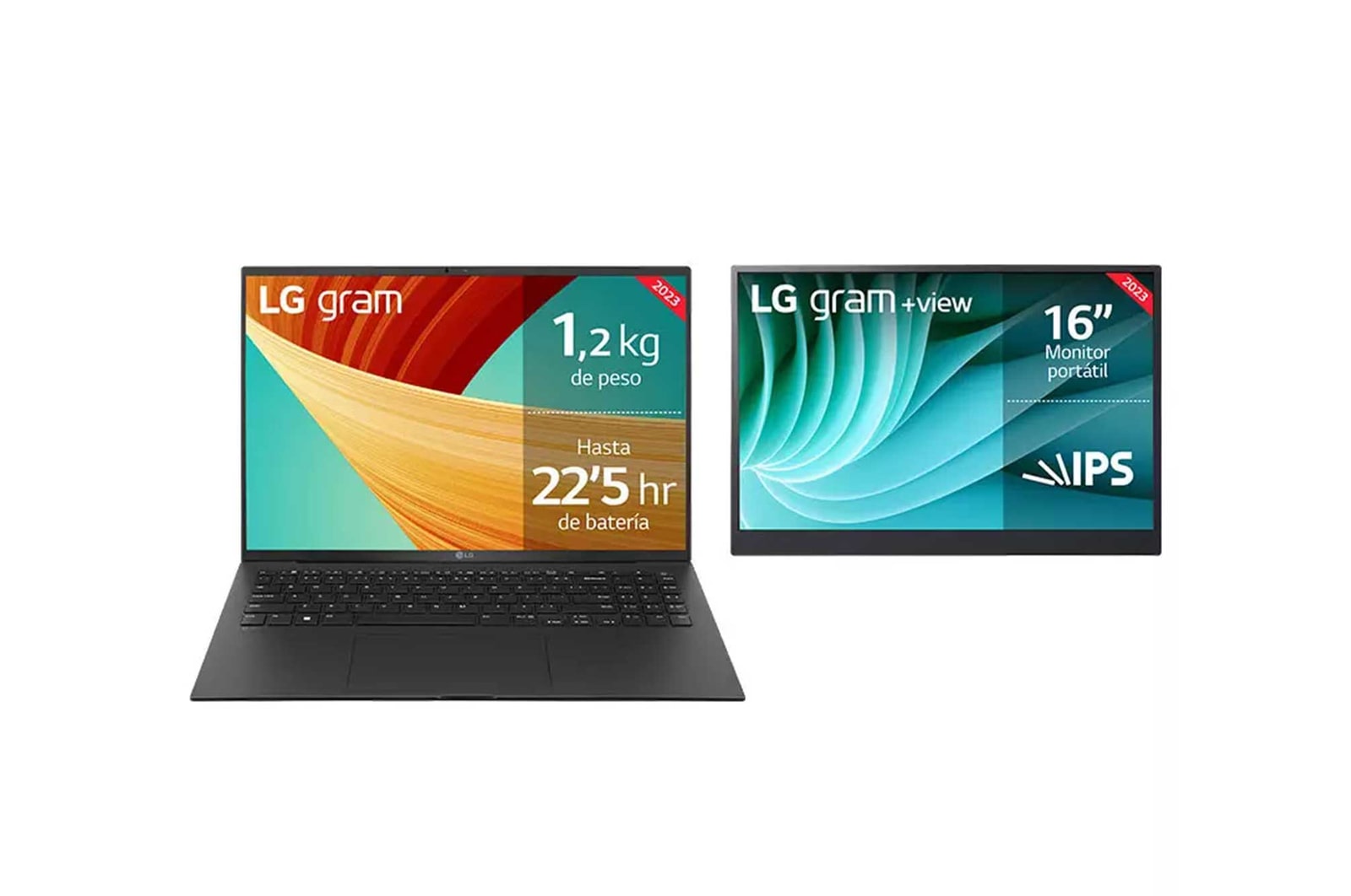 Vista frontal de LG gram 16Z90R &#43; Monitor Portátil LG &#43;view 16MR70/ i7/ 32GB/ 1TB SSD 16Z90R-E.AD78Z