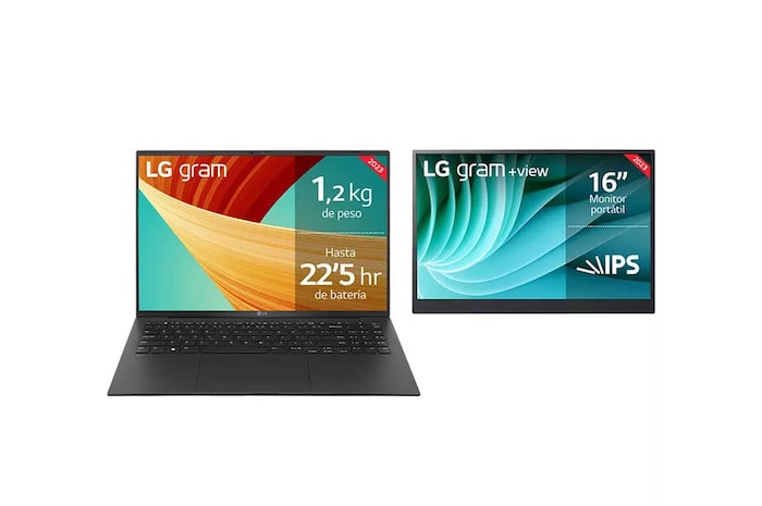 LG gram 16Z90R + Monitor Portátil LG +view 16MR70/ i7/ 32GB/ 1TB SSD, 16Z90R-E.AD78Z
