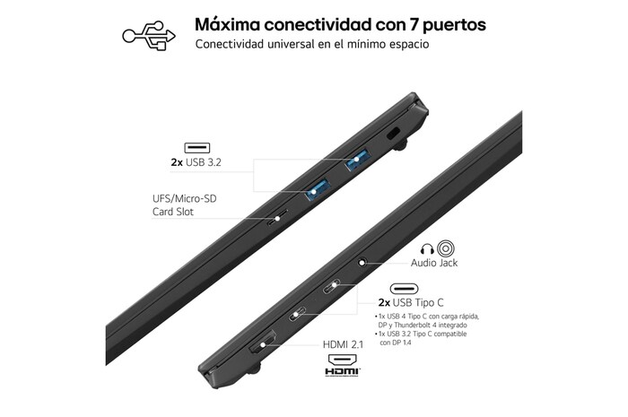 LG gram 16Z90S + Monitor Portátil LG +view 16MR70/ i7/ 32GB/ 1TB SSD, 16Z90S-G.AD7BZ.EEES.C