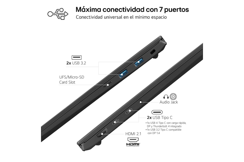 LG gram 16Z90S + Monitor Portátil LG +view 16MR70/ i7/ 32GB/ 1TB SSD, 16Z90S-G.AD7BZ.EEES.C