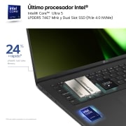 LG gram 16ZD90S/ Intel  Core  Ultra 7 / 16GB/ 512GB SSD/ 1,1Kg/ 24,5h/ Sin Sistema Operativo, 16ZD90S-G.AX75B