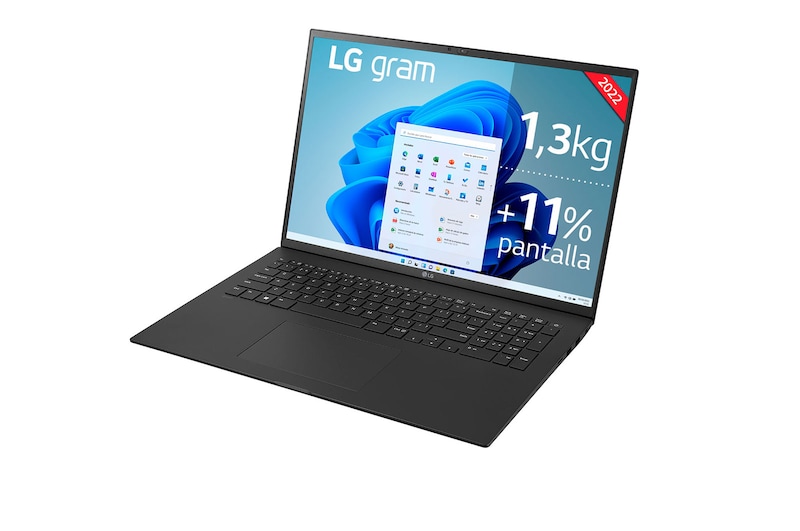 LG gram 17Z90Q Windows 11 Home - Portátil ultraligero de 43,6 cm (17") WQXGA 16:10 IPS (1,4 Kg, autonomía 11h, Intel EvoTM i7 12ª gen., Iris Xe, 16GB RAM, 512GB SSD NVMe, Grafica RTX2050 con 4GB GDDR6 ) Negro - Teclado Español, 17Z90Q-EAA75B
