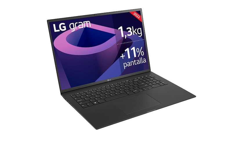 LG gram 17Z90Q Windows 11 Home - Portátil ultraligero de 43,6 cm (17") WQXGA 16:10 IPS (1,4 Kg, autonomía 11h, Intel EvoTM i7 12ª gen., Iris Xe, 16GB RAM, 512GB SSD NVMe, Grafica RTX2050 con 4GB GDDR6 ) Negro - Teclado Español, 17Z90Q-EAA75B