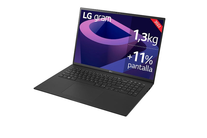 LG gram 17Z90Q Windows 11 Pro - Portátil ultraligero de 43,6 cm (17") WQXGA 16:10 IPS (1,3 Kg, autonomía 12h, Intel EvoTM i7 12ª gen., Iris Xe,  32GB RAM, 2TB SSD NVMe) Negro - Teclado Español, 17Z90Q-G.AP7BB