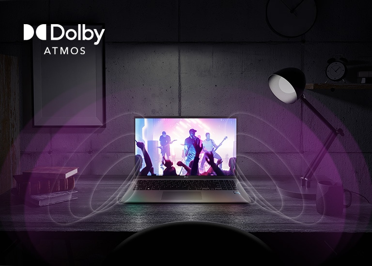 Muestra que el sonido de los altavoces del gram envuelve el espacio alrededor del gram.