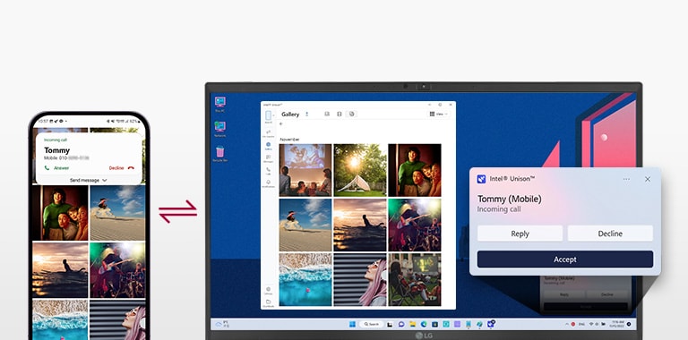 Muestra que el dispositivo móvil y gram están conectados para transferir archivos fácilmente, enviar mensajes de texto y hacer llamadas telefónicas con gram.