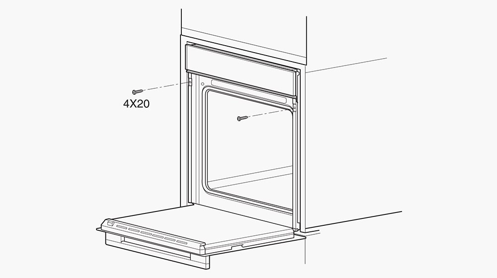 Esta imagen muestra las piezas que necesitan ajustarse al instalar el horno.