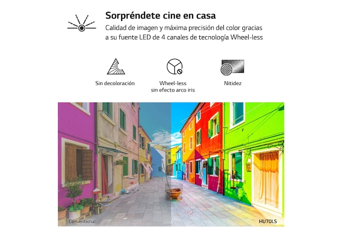 LG Proyector HU70LS - LG CineBeam con SmartTV webOS 4.5 (hasta 140", fuente LED 4 Canales, 1.500 lúmenes, 3840 x 2160) 150,000:1 , HU70LS