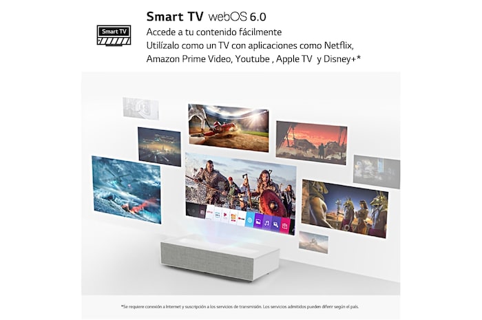 LG Proyector HU715QW - LG CineBeam con SmartTV webOS 6.0 (hasta 120'', fuente Láser, 2.500 lúmenes, 3840 x 2160px, HDR10), HU715QW