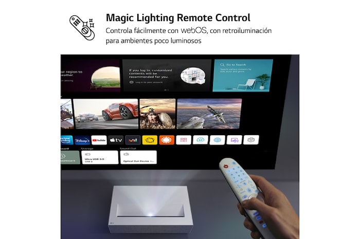 LG Proyector HU715QW - LG CineBeam con SmartTV webOS 6.0 (hasta 120'', fuente Láser, 2.500 lúmenes, 3840 x 2160px, HDR10), HU715QW