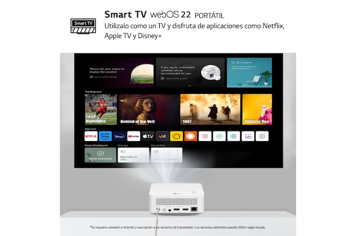 LG Proyector PF510Q - LG CineBeam con SmartTV webOS 22, hasta 100", fuente LED, 450 lúmenes FHD 1920 X 1080, PF510Q