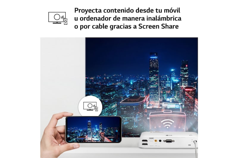 LG Proyector PH510PG - LG CineBeam con batería integrada (hasta 100", autonomía 2,5h, fuente LED, 550 lúmenes, 1280 x 720) 100,000: 1, PH510PG