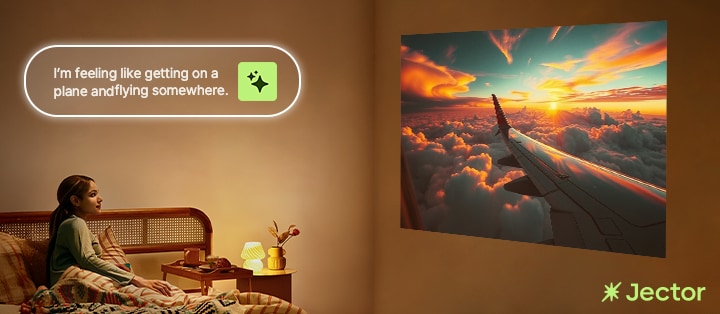 Vídeo del proyector LG CineBeam Q proyectando la pantalla Jector AI