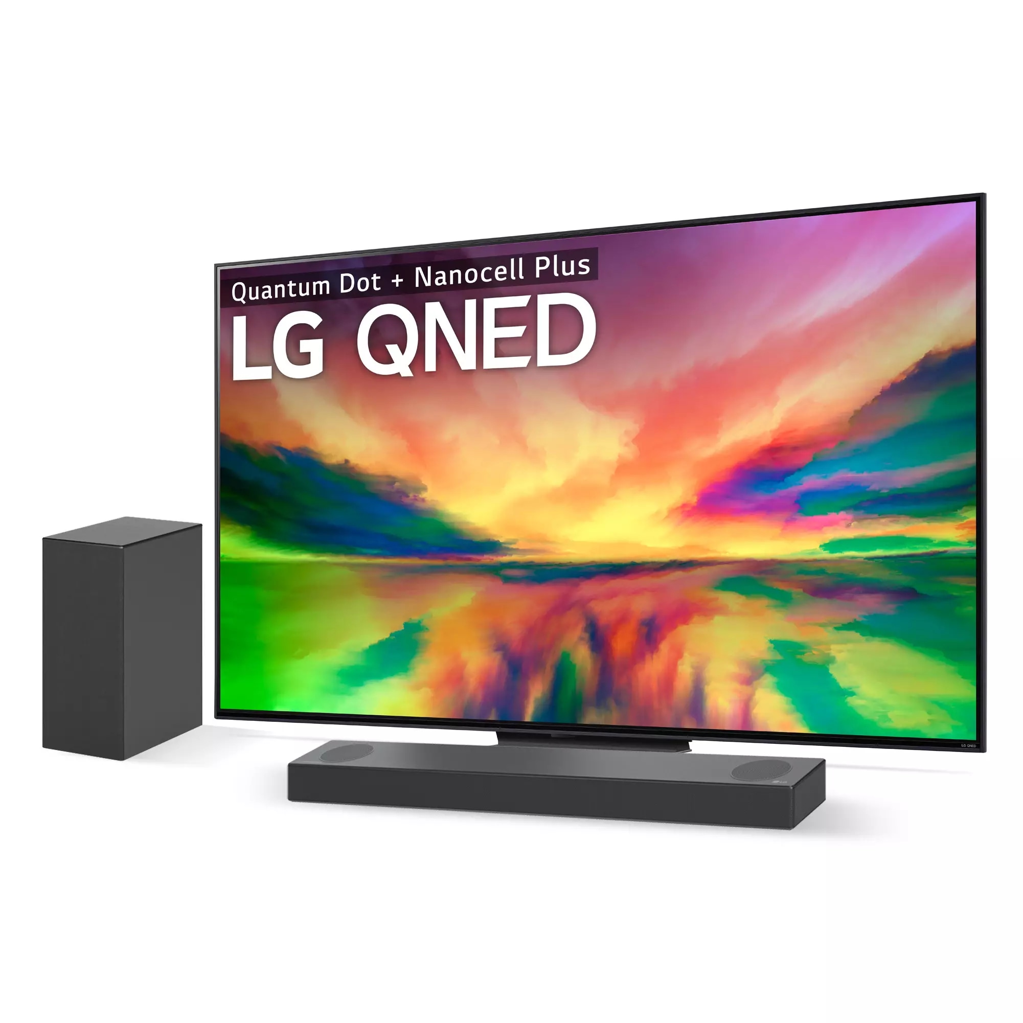 Vista frontal de TV LG QNED 4K serie 81 de 65'' + Barra de Sonido S75Q GRATIS 65QNED816RE.ESB