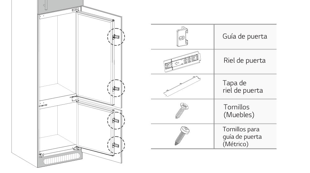 3. Asegurar la puerta del refrigerador al panel del gabinete