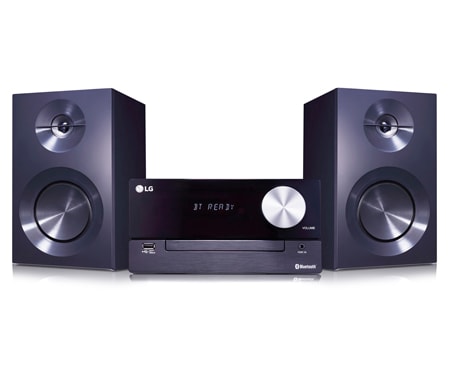 Vista frontal de LG XBOOM CM2460, Microcadena con 100W de potencia, con conexión bluetooth, conexión USB y TV Sound Sync (sincronización inalámbrica con tu TV) CM2460