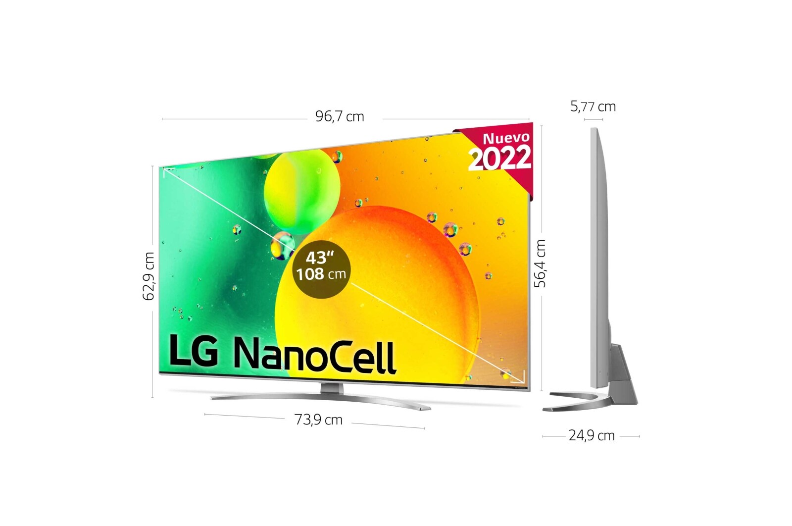 LG Televisor LG 4K Nanocell, Procesador de Gran Potencia 4K a5 Gen 5, compatible con formatos HDR 10, HLG y HGiG, Smart TV webOS22, 43NANO786QA