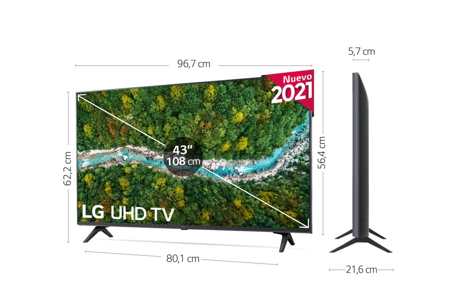 LG 4K UHD, SmartTV webOS 6.0, Procesador de Imagen 4K Quad Core [Clasificación energética G], 43UP76706LB