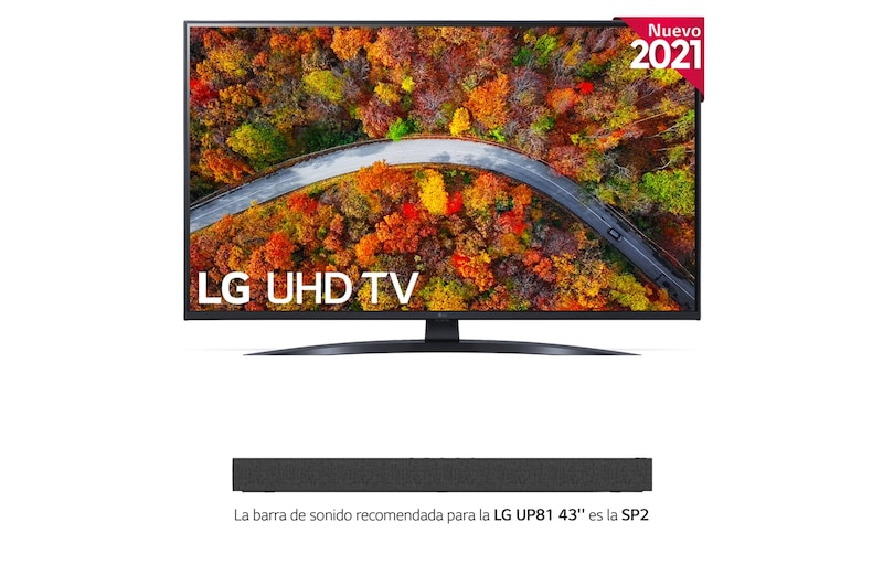 LG 4K UHD, SmartTV webOS 6.0, Procesador de Imagen 4K Quad Core [Clasificación energética G], 43UP81006LR