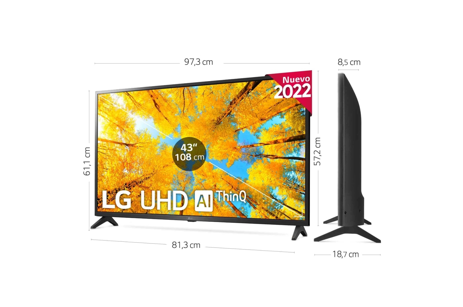 LG Televisor LG 4K UHD, Procesador de Gran Potencia 4K a5 Gen 5, compatible con formatos HDR 10, HLG y HGiG, Smart TV webOS22., 43UQ75006LF