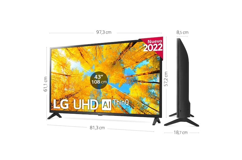 LG Televisor LG 4K UHD, Procesador de Gran Potencia 4K a5 Gen 5, compatible con formatos HDR 10, HLG y HGiG, Smart TV webOS22., 43UQ75006LF