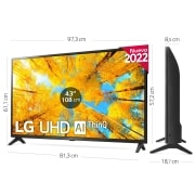 LG Televisor LG 4K UHD, Procesador de Gran Potencia 4K a5 Gen 5, compatible con formatos HDR 10, HLG y HGiG, Smart TV webOS22., 43UQ75006LF
