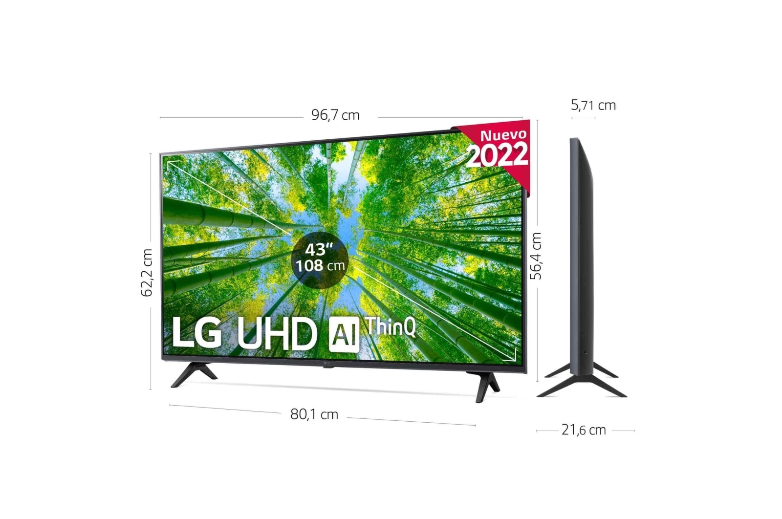 LG Televisor LG 4K UHD, Procesador de Gran Potencia 4K a5 Gen 5, compatible con formatos HDR 10, HLG y HGiG, Smart TV webOS22., 43UQ80006LB
