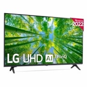 Vista frontal de Televisor LG 4K UHD, Procesador de Gran Potencia 4K a5 Gen 5, compatible con formatos HDR 10, HLG y HGiG, Smart TV webOS22. 43UQ80006LB
