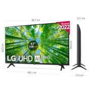 LG Televisor LG 4K UHD, Procesador de Gran Potencia 4K a5 Gen 5, compatible con formatos HDR 10, HLG y HGiG, Smart TV webOS22., 43UQ80006LB