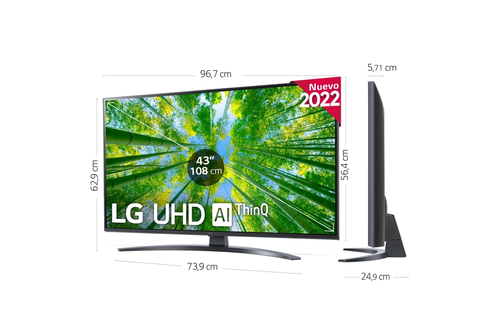 LG Televisor LG 4K UHD, Procesador de Gran Potencia 4K α5 Gen 5, compatible con formatos HDR 10, HLG y HGiG, Smart TV webOS22., 43UQ81006LB