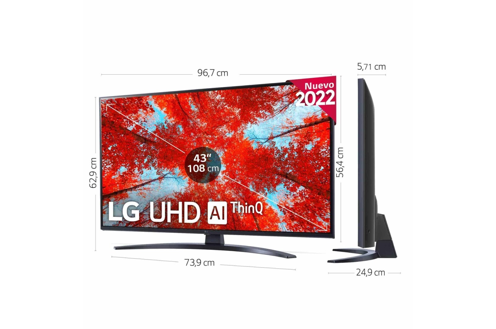 LG Televisor LG 4K UHD, Procesador de Gran Potencia 4K a5 Gen 5, compatible con formatos HDR 10, HLG y HGiG, Smart TV webOS22., 43UQ91006LA