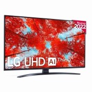 Vista frontal de Televisor LG 4K UHD, Procesador de Gran Potencia 4K a5 Gen 5, compatible con formatos HDR 10, HLG y HGiG, Smart TV webOS22. 43UQ91006LA