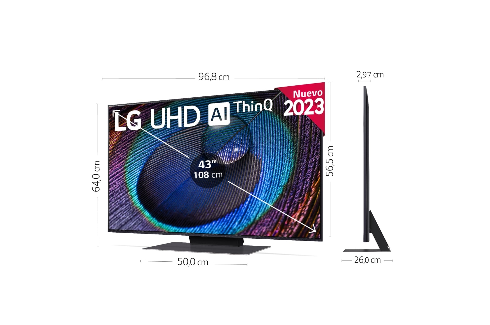 LG TV LG  UHD 4K de 43'' Serie 91, Procesador Alta Potencia, HDR10 / Dolby Digital Plus, Smart TV webOS23, , 43UR91006LA