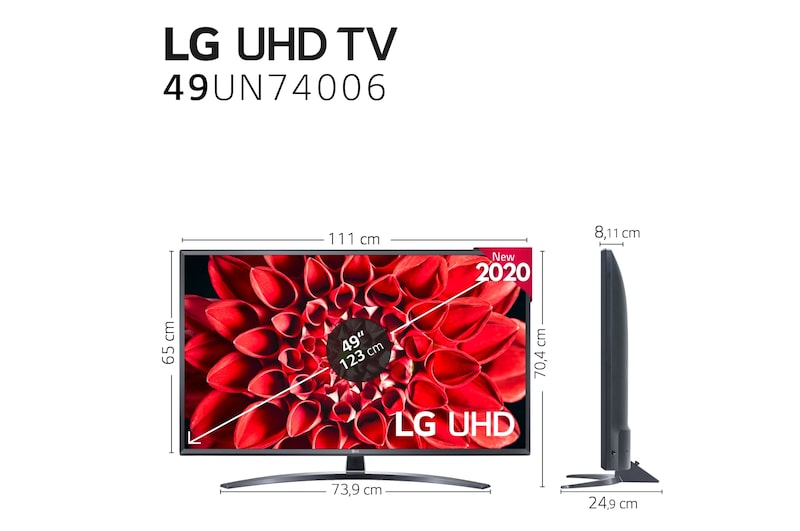 LG 49UN74006LB SMART TV UHD 4K - Smart TV con Inteligencia Artificial, 123cm (49"), Procesador Inteligente Quad Core, HDR 10 Pro, HLG, Sonido Ultra Surround, LED, F, 49UN74006LB