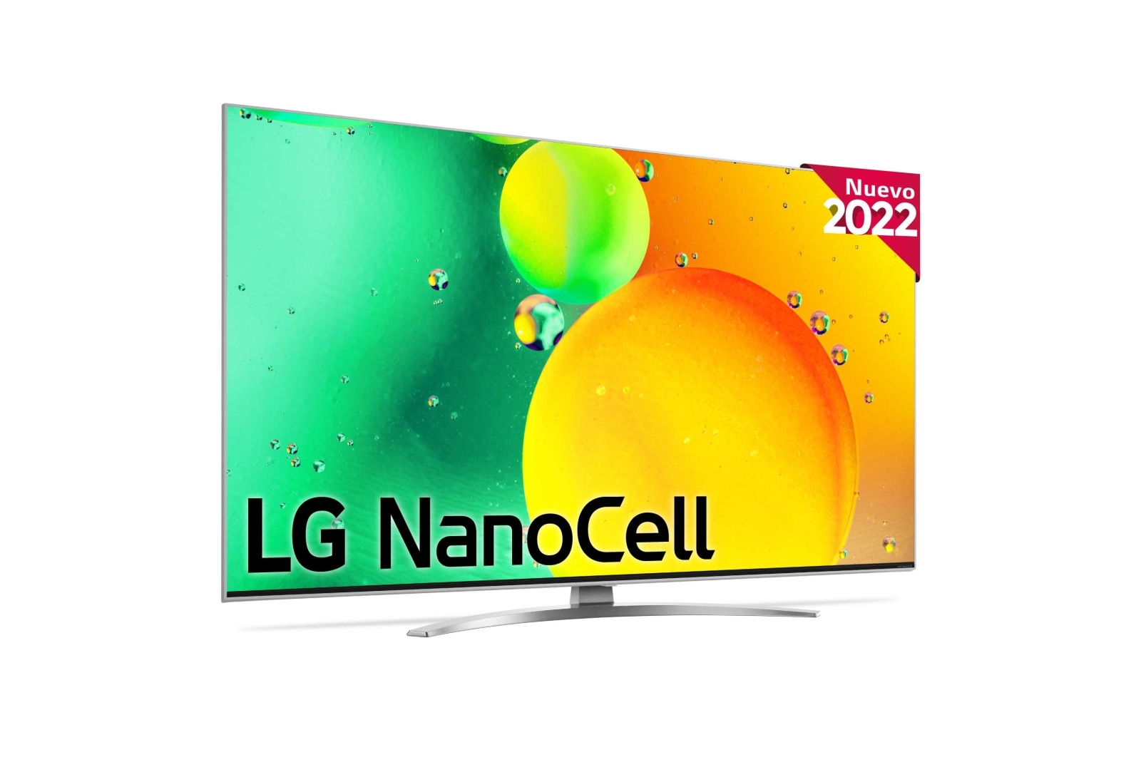 TV LG NanoCell visto de frente y el logo del producto.