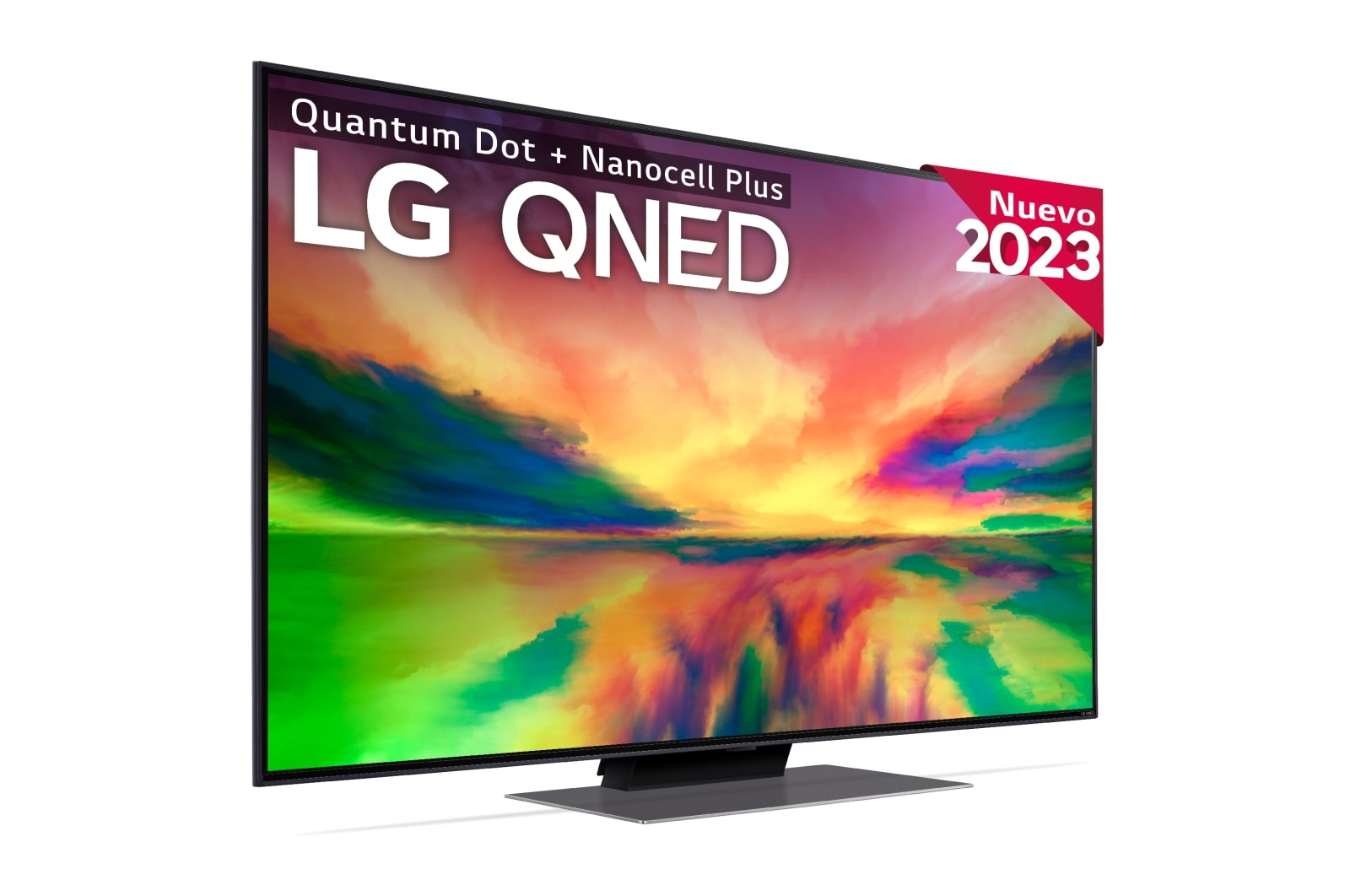 Vista frontal del televisor LG qned con imagen rellena y logotipo del producto