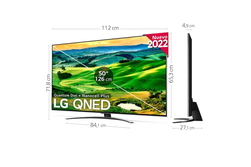 LG Televisor LG 4K QNED, Procesador Inteligente de Gran Potencia 4K a7 Gen 5 con IA, compatible con formatos HDR 10, HLG, HGiG, Smart TV webOS22, perfecto para Gaming, 50QNED826QB