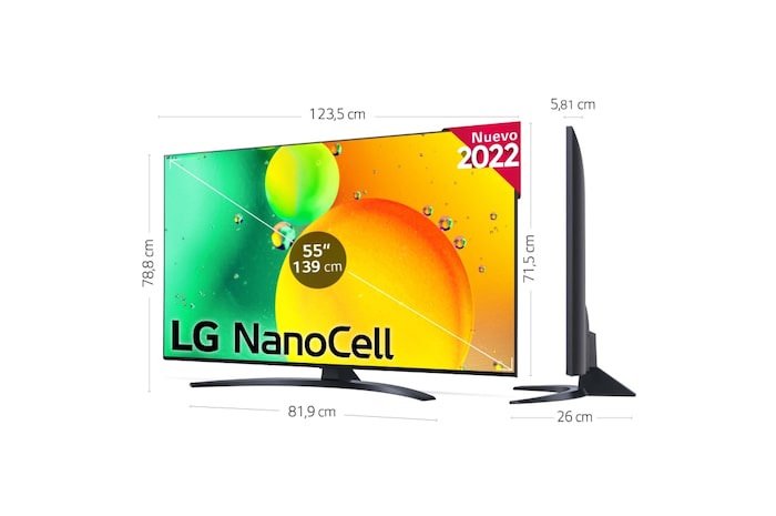 LG Televisor LG 4K Nanocell, Procesador de Gran Potencia 4K a5 Gen 5, compatible con formatos HDR 10, HLG y HGiG, Smart TV webOS22, 55NANO766QA