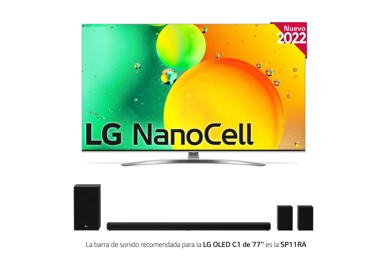 TV LG NanoCell visto de frente y el logo del producto.