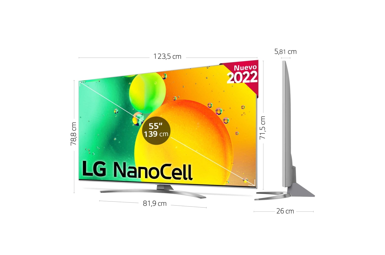 LG Televisor LG 4K Nanocell, Procesador de Gran Potencia 4K a5 Gen 5, compatible con formatos HDR 10, HLG y HGiG, Smart TV webOS22, 55NANO786QA