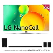 TV LG NanoCell visto de frente y el logo del producto.