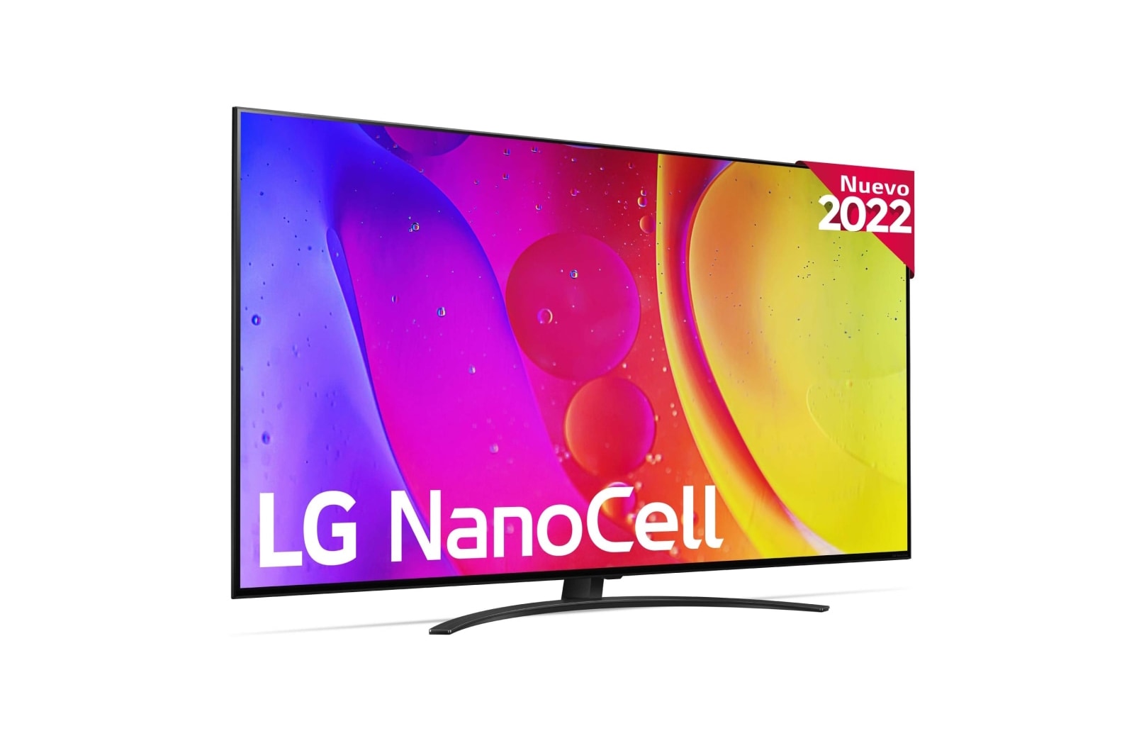 TV LG NanoCell 55NANO826QB visto de frente y el logo del producto.