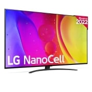 TV LG NanoCell 55NANO826QB visto de frente y el logo del producto.