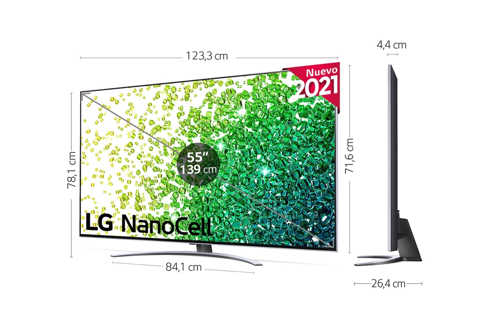 LG 4K NanoCell, SmartTV webOS 6.0, Procesador Inteligente 4K α7 Gen4 con AI, HDR Dolby Vision, DOLBY ATMOS [Clase de eficiencia energética G], 55NANO886PB