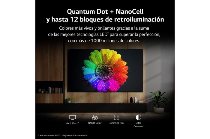 LG TV LG QNED 4K de 55'' Serie 81, Procesador Gran Potencia, HDR10 / Dolby Digital Plus, Smart TV webOS23, perfecto para Gaming., 55QNED816RE