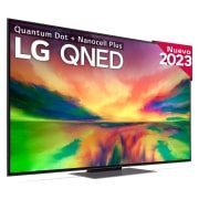 Vista frontal del televisor LG qned con imagen rellena y logotipo del producto