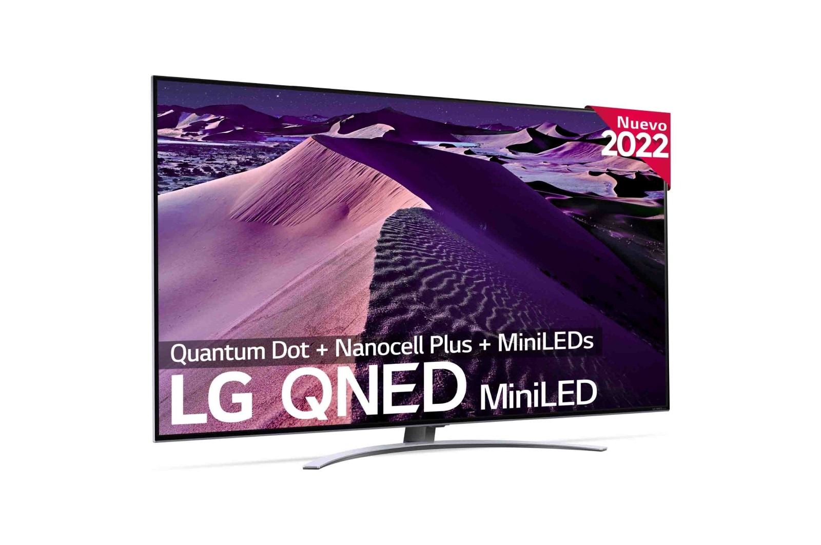 Imagen frontal de un TV QNED MiniLED con el logo