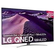 Imagen frontal de un TV QNED MiniLED con el logo