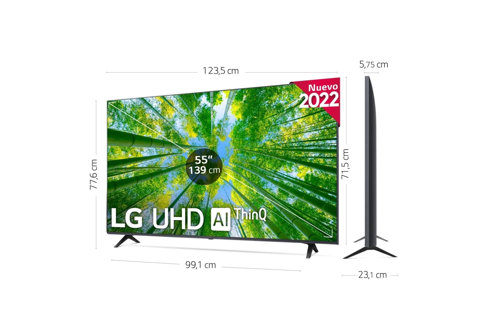 LG Televisor LG 4K UHD, Procesador de Gran Potencia 4K a5 Gen 5, compatible con formatos HDR 10, HLG y HGiG, Smart TV webOS22., 55UQ79006LA
