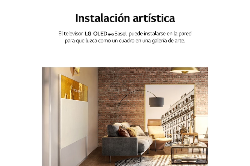 LG Televisor LG  4K OLED evo EASEL, Procesador Inteligente de Máxima Potencia 4K a9 Gen 5 con IA, compatible con el 100% de formatos HDR, HDR Dolby Vision y Dolby Atmos.  Smart TV webOS22. Exclusivo y elegante diseño en caballete., 65ART90E6QA